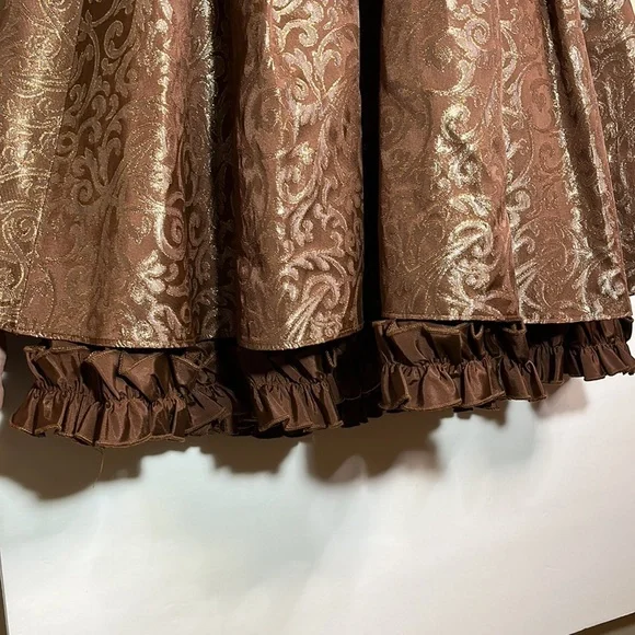 Jessica McClintock Gunne Sax Women’s Size 6 80s 90s Brown Gold Rhinestone Dress - Picture 4 of 13